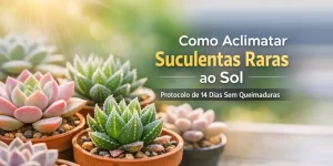 Suculentas em vasos terracota mostrando formas e cores variadas sob luz solar