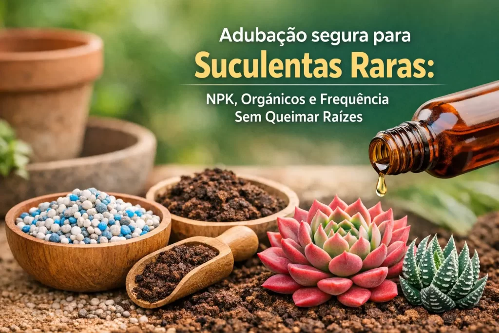 Suculentas raras, fertilizantes e cuidados seguros para plantas em um jardim