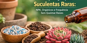 Suculentas raras, fertilizantes e cuidados seguros para plantas em um jardim