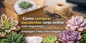 Plantas suculentas e caixa de embalagem com foco em segurança na compra online