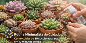 Cuidados minimalistas para suculentas raras com borrifador em vasos