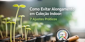 pequenas mudas verdes crescendo em vasos pretos com ferramentas de jardinagem