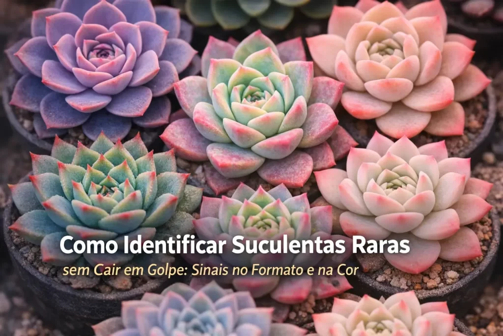 Suculentas raras em diferentes cores e formas, foco em detalhes