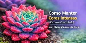 Suculenta colorida com gotas d'água e contraste vibrante ao fundo.