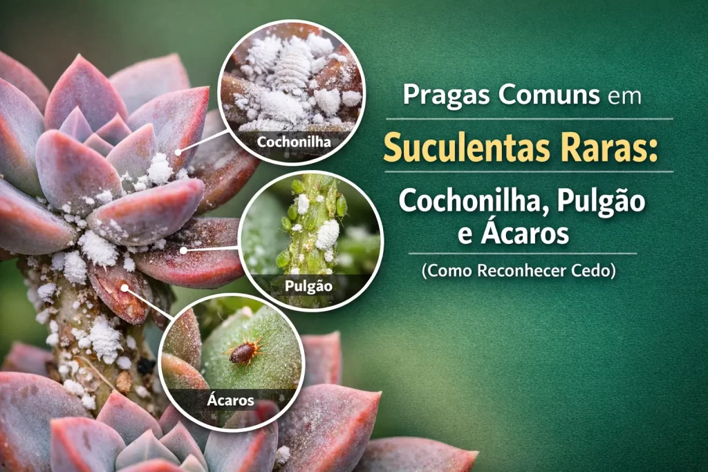 Suculentas raras afetadas por cochonilhas, pulgões e ácaros.