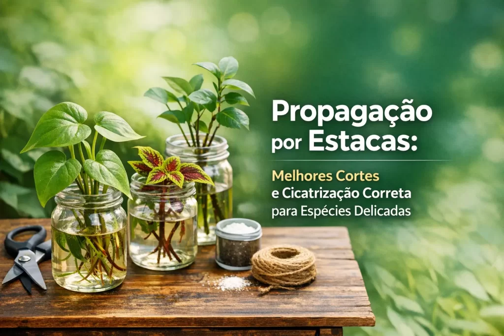Estacas propagadas em frascos com água na natureza com foco na propagação cuidadosa