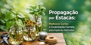 Estacas propagadas em frascos com água na natureza com foco na propagação cuidadosa