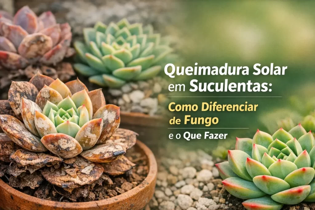 Suculentas em vaso destacando cuidados com queimadura solar