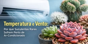 Suculentas e cactos em vasos de barro perto de ar-condicionado