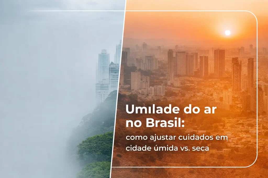 Divisão de umidade do ar no Brasil em cidade úmida e seca em 2026